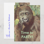 Cartes d'invitation de fête de gorille meh drôles (Devant / Derrière)