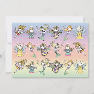 Cartes d'invitation de fête de licorne de fée mign