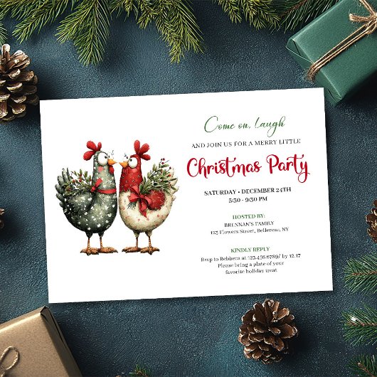 Cartes d'invitation de fête de Noël de poulets de