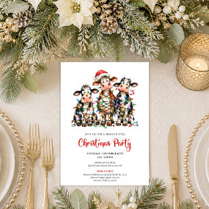 Cartes d'invitation de fête de Noël de vaches dess