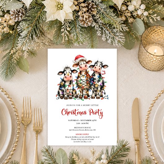 Cartes d'invitation de fête de Noël de vaches dess