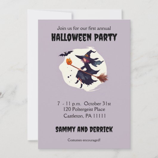 Cartes d'invitation de fête d'Halloween de sorcièr (Devant)