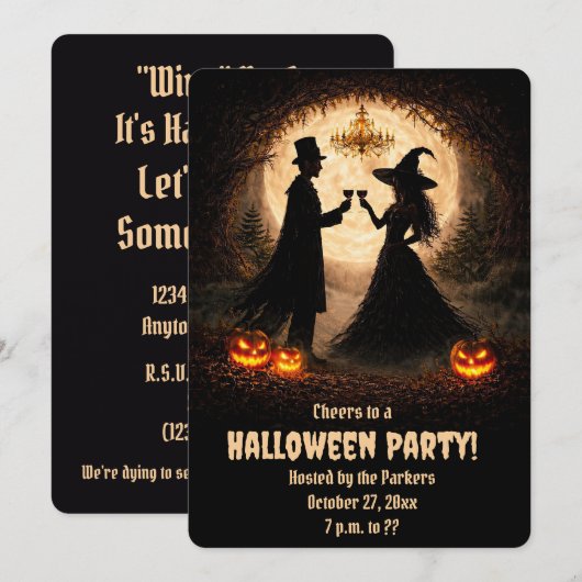 Cartes d'invitation de fête d'Halloween Thème Vin (Devant / Derrière)