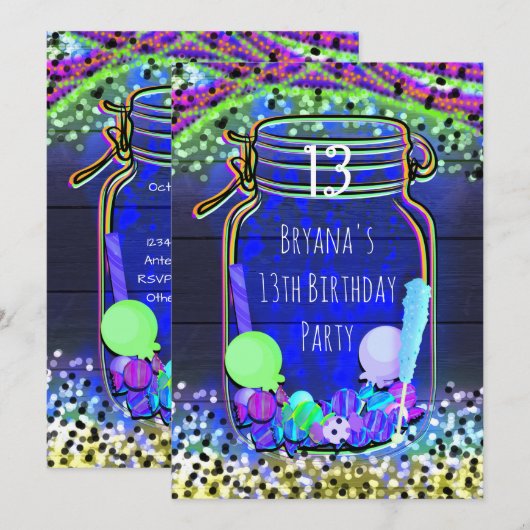 Cartes d'invitation de fête en pot Mason avec bonb (Devant / Derrière)