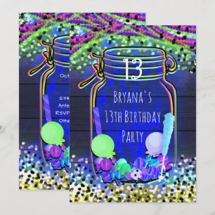 Cartes d'invitation de fête en pot Mason avec bonb