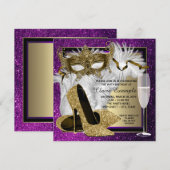 Cartes d'invitation de fête masquée violette pour (Devant / Derrière)