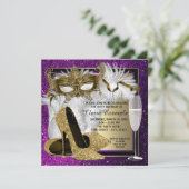 Cartes d'invitation de fête masquée violette pour (Debout devant)
