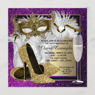 Cartes d'invitation de fête masquée violette pour