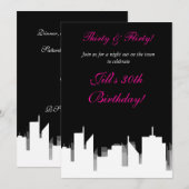 Cartes d'invitation de fête noir et blanc en ville (Devant / Derrière)