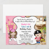Cartes d'invitation de fête Princesse & Pirate Che (Devant / Derrière)