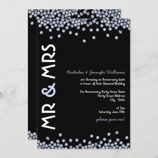 Cartes d'invitation de fiançailles diamant paillet (Devant / Derrière)