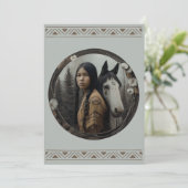 Cartes d'invitation de fille amérindienne à cheval (Debout devant)