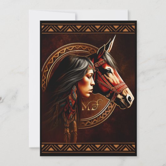 Cartes d'invitation de fille amérindienne à cheval (Devant)