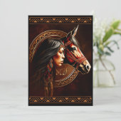Cartes d'invitation de fille amérindienne à cheval (Debout devant)