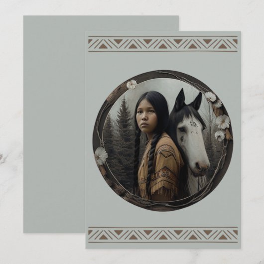 Cartes d'invitation de fille amérindienne et cheva (Devant / Derrière)