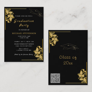Cartes d'invitation de fin d'études à fleurs dorée