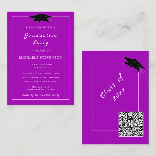 Cartes d'invitation de fin d'études avec QR Code E (Devant / Derrière)
