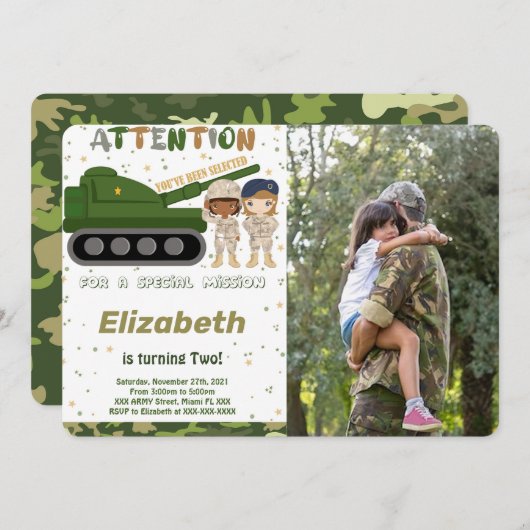 Cartes d'invitation de l'armée modifiables avec ph (Devant / Derrière)