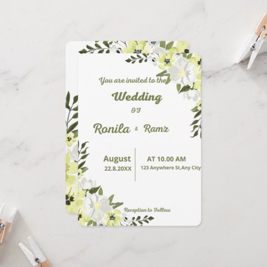 Cartes d'invitation de mariage (Devant/Arrière en situation)
