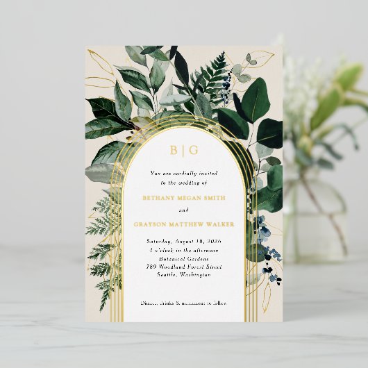 Cartes d'invitation de mariage à arche en feuille (Debout devant)