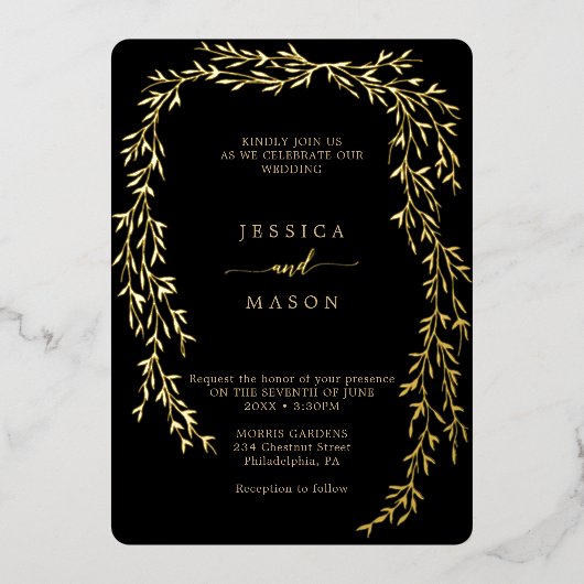 Cartes d'invitation de mariage à feuille d'or Glam (Recto)