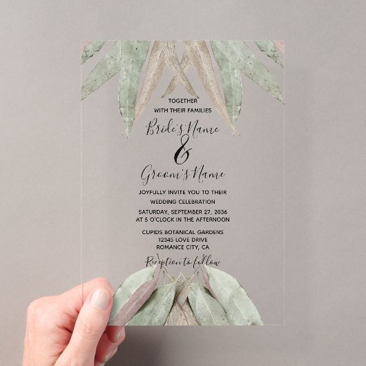 Cartes d'invitation de mariage à la feuille d'euca (In situ (ordinateur de poche))