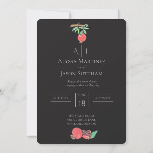 Cartes d'invitation de mariage à la grenade peinte (Devant)