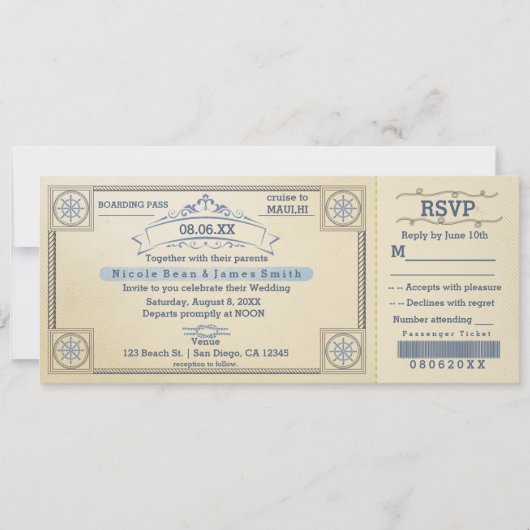 Cartes d'invitation de mariage à la plage avec bil (Devant)