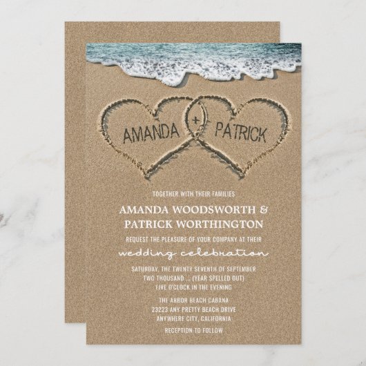 Cartes d'invitation de mariage à la plage avec coe (Devant / Derrière)