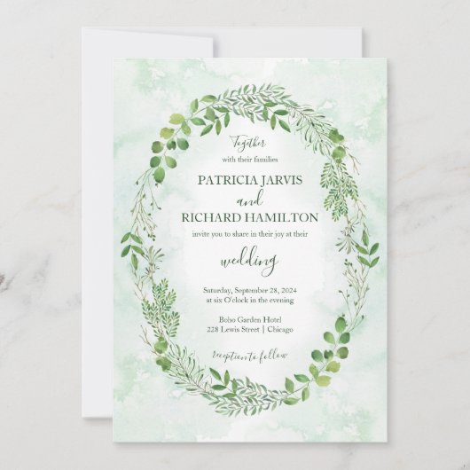Cartes d'invitation de mariage à la végétation rom (Devant)
