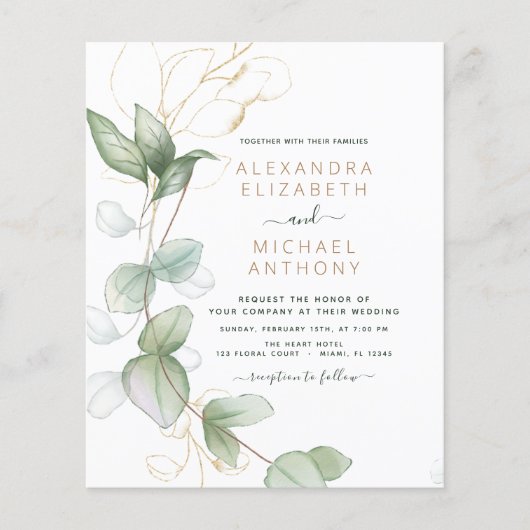 Cartes d'invitation de mariage à la verdure d'euca (Devant)