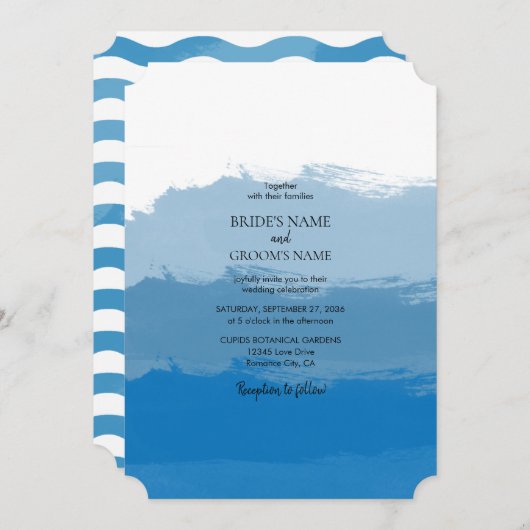 Cartes d'invitation de mariage à l'aquarelle bleu (Devant / Derrière)