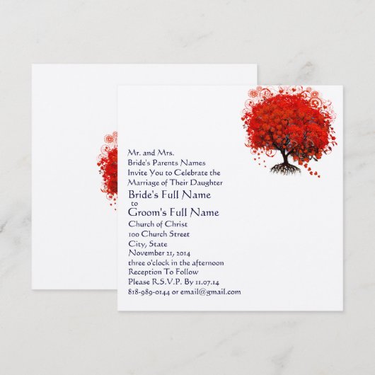 Cartes d'invitation de mariage à l'arbre à feuille (Devant / Derrière)