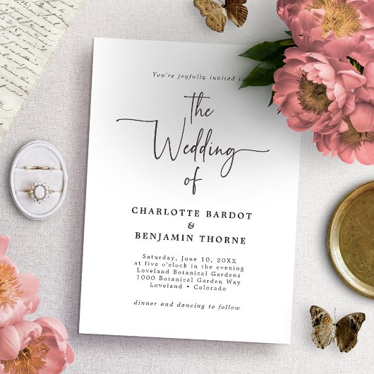 Cartes d'invitation de mariage à l'écriture minima