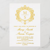 Cartes d'invitation de mariage à monogramme doré (Recto)