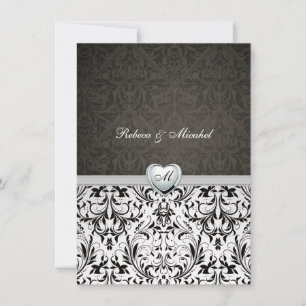 Cartes d'invitation de mariage à monogramme en dam