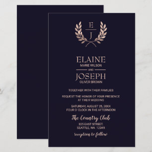 Cartes d'invitation de mariage à monogramme en ros