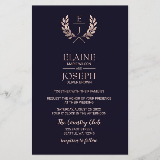 Cartes d'invitation de mariage à monogramme en ros (Devant)