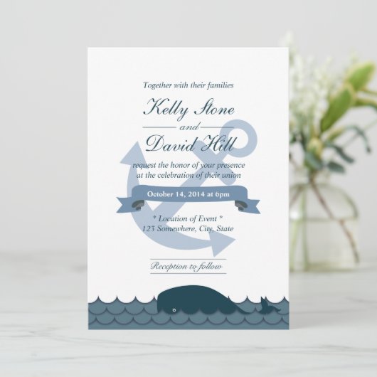Cartes d'invitation de mariage Ancre nautique et b (Debout devant)