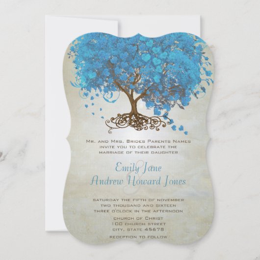Cartes d'invitation de mariage Arbre à feuilles en (Devant)