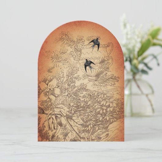 Cartes d'invitation de mariage Arbre en Urne Antiq (Debout devant)