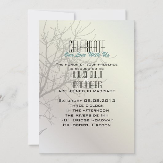 Cartes d'invitation de mariage Arbres Oiseaux d'am (Devant)