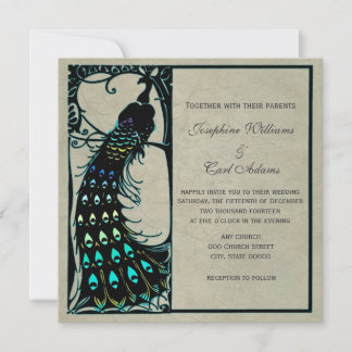 Cartes d'invitation de mariage Art nouveau paon vi