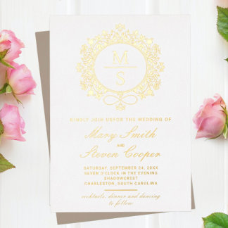 Cartes d'invitation de mariage au monogramme doré