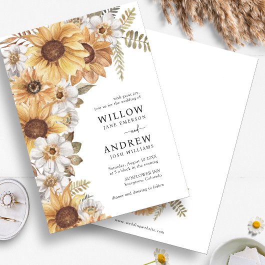 Cartes d'invitation de mariage au tournesol rustiq