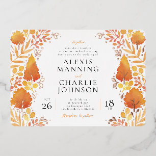 Cartes d'invitation de mariage automne forêt aquar