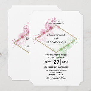 Cartes d'invitation de mariage aux fleurs à l'aqua