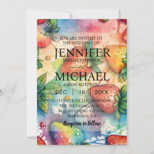 Cartes d'invitation de mariage aux fraises arc-en-