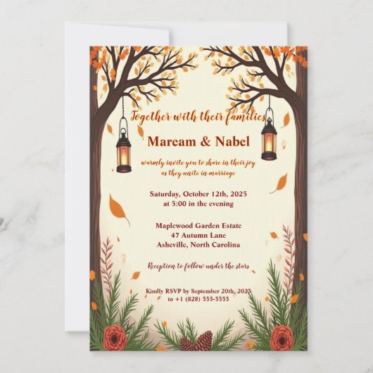 Cartes d'invitation de mariage aux lanternes de la (Devant)
