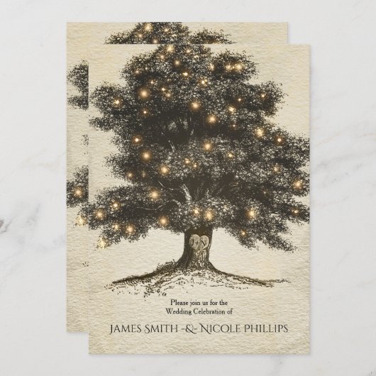 Cartes d'invitation de mariage avec arbre rustique (Devant / Derrière)